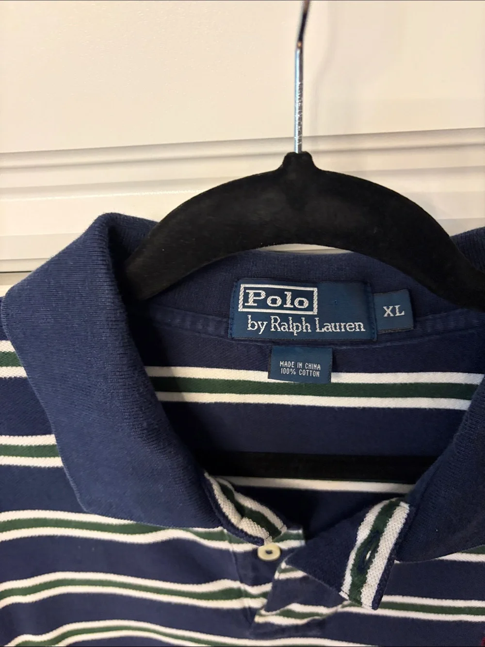 Polo by Ralph Lauren Navy Polo with White and Green Stripes